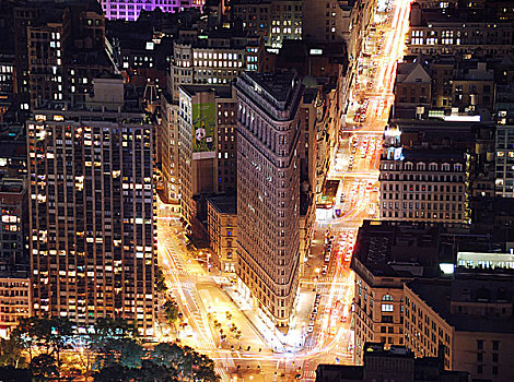 纽约,熨斗大厦,俯视,夜景