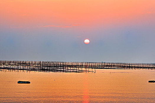 福建霞浦,海,渔船,海滩,晚霞