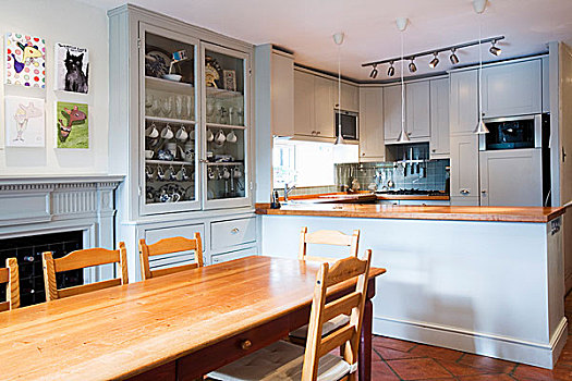 木质,餐桌,椅子,厨房,蓝色,涂绘,合适
