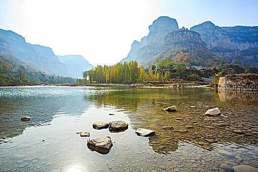 石板岩,水面,小溪,倒影