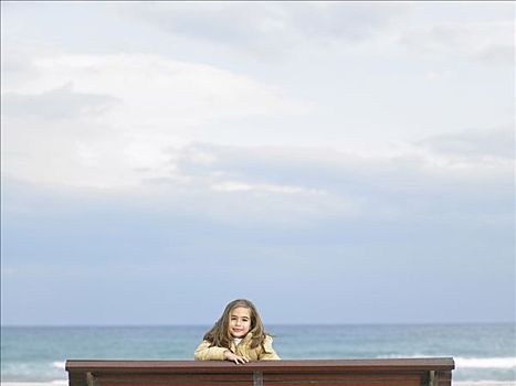 女孩,6-8岁,海洋,微笑,肖像