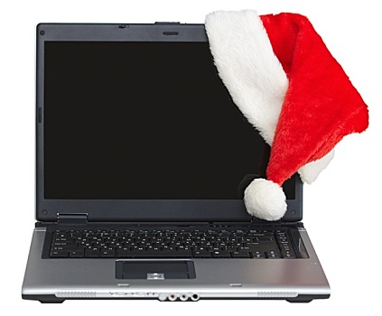 新年,笔记本电脑,留白,显示屏,圣诞老人,帽