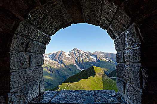 风景,窗户,塔,格洛克纳高高山道,上陶恩山国家公园,卡林西亚,奥地利