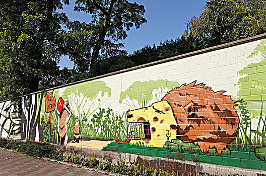 狮子,头部,奶酪,涂鸦,墙壁,动物园,北莱茵威斯特伐利亚,德国,欧洲