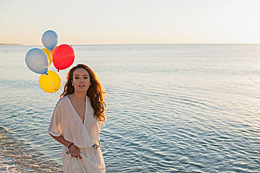 年轻,女人,头像,海滩,气球,萨丁尼亚,意大利
