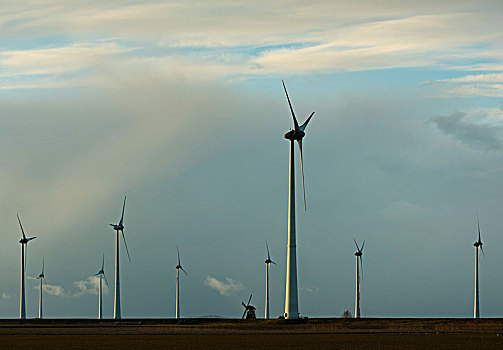 现代,风轮机,孤单,传统风车,格罗宁根,荷兰
