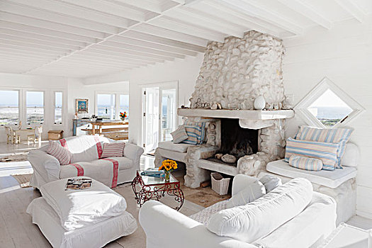 沙发,壁炉,白色,客厅