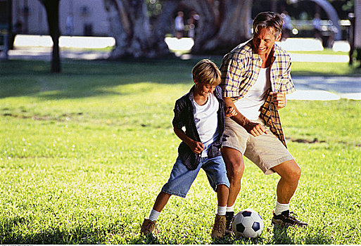 父子,玩,足球,户外
