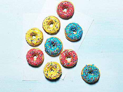 彩色,甜甜圈,棚拍,蓝色背景,背景