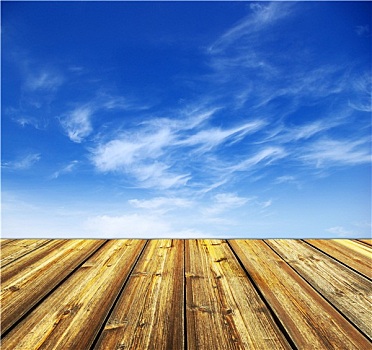 蓝天,木地板,背景