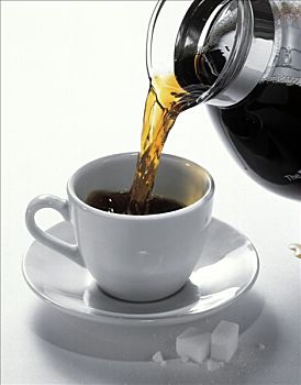 咖啡,倒出,杯子,咖啡壶