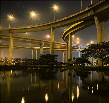 公路桥,光亮,夜晚