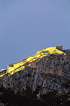 希腊,伯罗奔尼撒半岛,阿格利司,晚间,风景,要塞,大幅,尺寸