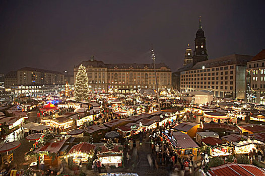圣诞市场,灯,下雪,2009年,俯视,教堂,圣诞树,金字塔,光亮,拱形,德累斯顿,萨克森,德国,欧洲