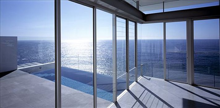 悬崖,玻璃窗,水池,海洋