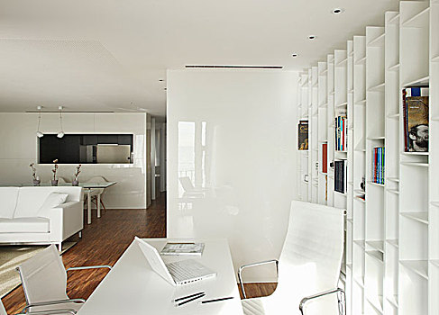 居家办公,区域,室内,白色,摆饰,铝,椅子,合适,架子