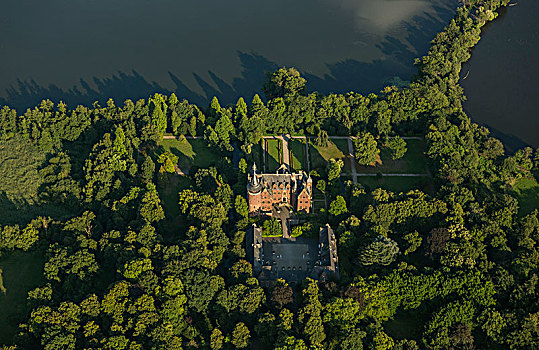城堡,湖,下莱茵,北莱茵威斯特伐利亚,德国,欧洲