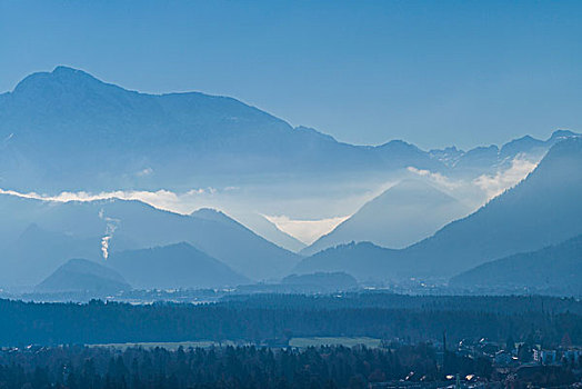奥地利,萨尔茨堡,俯视图,德国,阿尔卑斯山,冬天