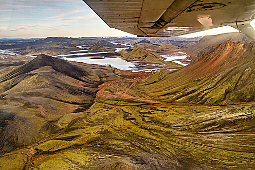 风景,印象深刻,秋天,高地,冰岛,飞机