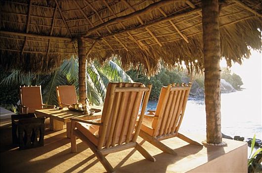 塞锡尔群岛,茶几,木质,扶手椅,平台,海边