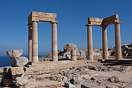 柱子,遗址,卫城,林都斯,罗得斯,希腊,欧洲