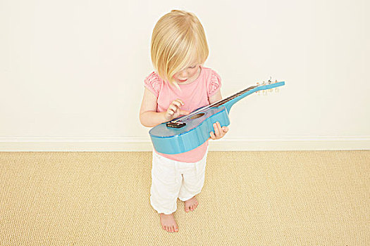 幼儿,演奏,蓝色,吉他