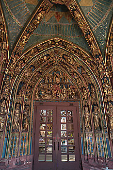 入口,前厅,圣母教堂,14世纪,纽伦堡,中间,弗兰克尼亚,巴伐利亚,德国,欧洲