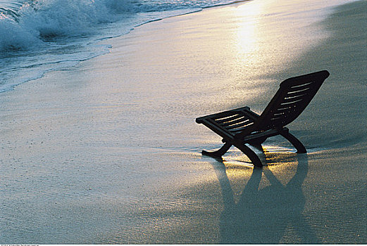 折叠躺椅,海滩,日落