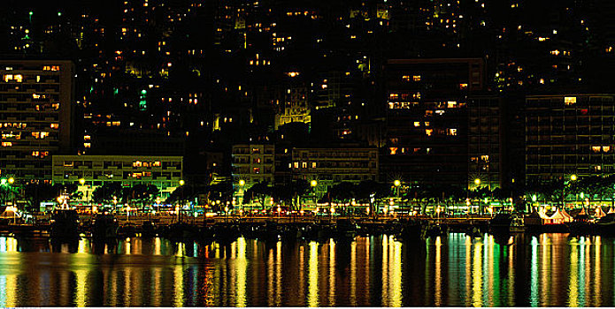 城市,港口,夜晚,蒙特卡洛,摩纳哥