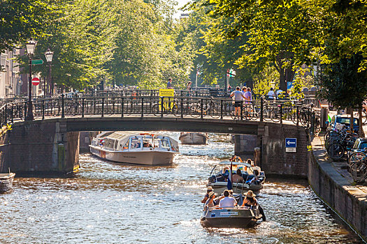 荷兰,阿姆斯特丹,运河,桥,游船,船