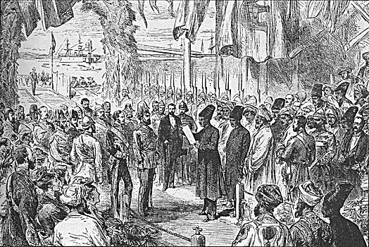 到达,威尔斯亲王,孟买,印度,十一月,1875年,艺术家,未知