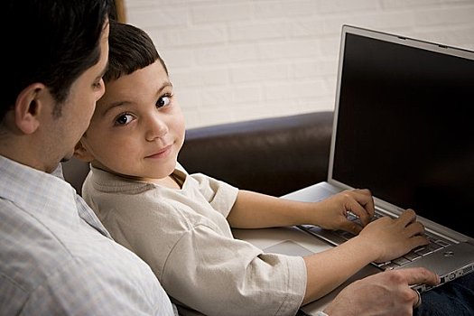 父亲,儿子,工作,笔记本电脑