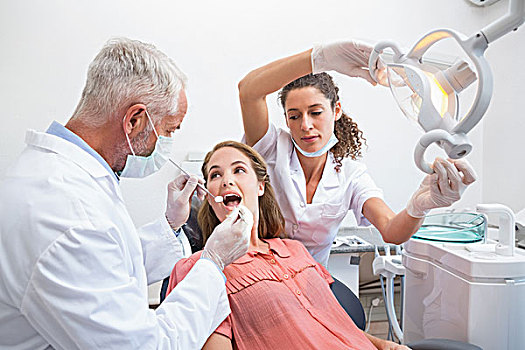 牙医,检查,病患,牙齿,椅子,协助