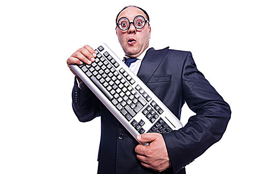 呆痴,商务人士,电脑键盘,白色背景