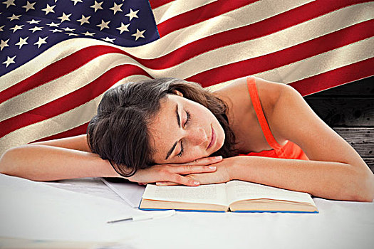 合成效果,图像,睡觉,学生,迎面,书本,电脑合成,美国,国旗