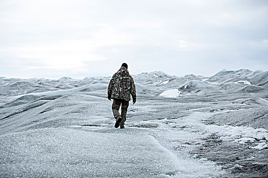 格陵兰,男性,走,一个,上面,冰原