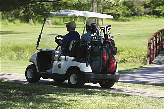 后视图,两个男人,高尔夫球车
