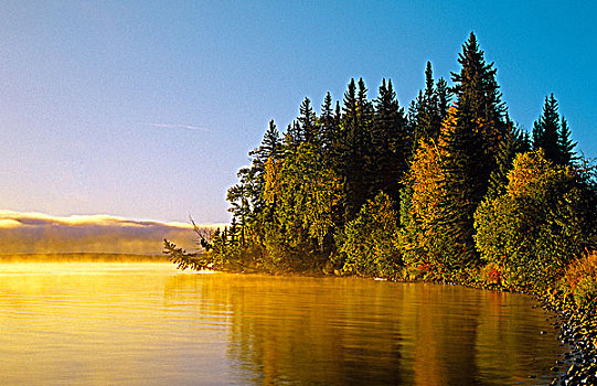 湖,日出,国家公园,萨斯喀彻温,加拿大