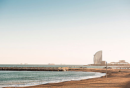 风景,海滩,海岸线,巴塞罗那,西班牙