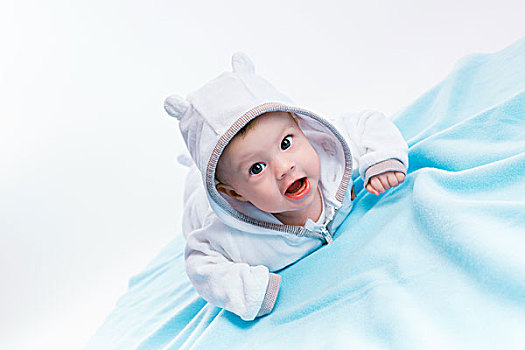 婴儿,帽子,蓝色,毯子