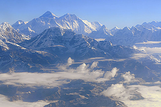 美好,航拍,尼泊尔,俯视,山,珠穆朗玛峰,喜马拉雅山