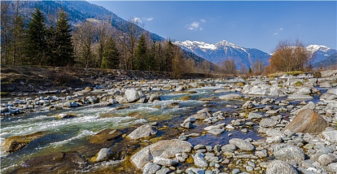 岩石,河,阿尔卑斯山