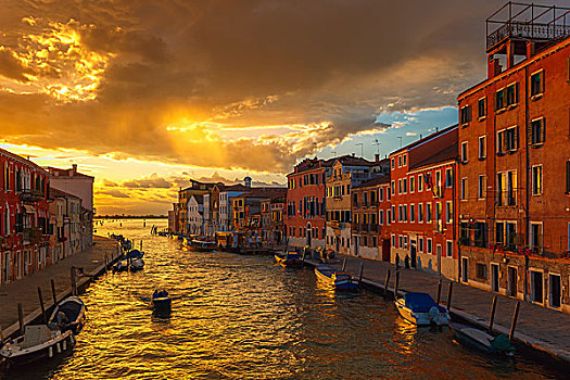 日落,运河,威尼斯,意大利