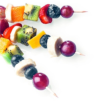 三个,彩色,热带水果,烤串