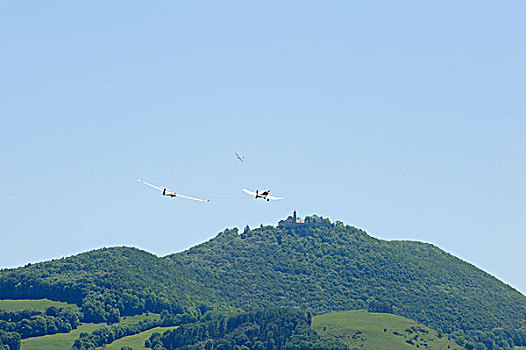 拖,飞机,滑翔机,正面,城堡,基希海姆,巴登符腾堡,德国,欧洲