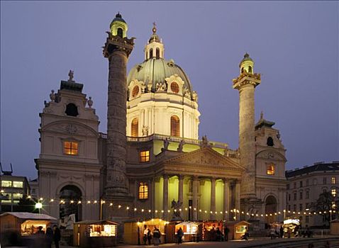 圣诞市场,卡尔教堂,教堂,维也纳