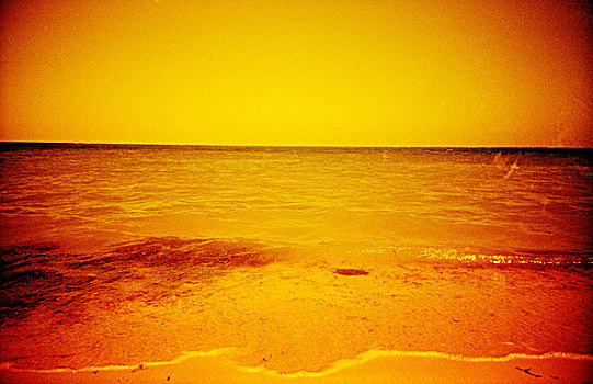 风景,海洋,边缘,海滩,温暖,橙色,红色,发光,地平线,天空,云,古巴,八月,2009年