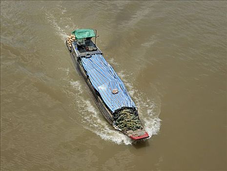 木船,湄公河,果蔬,交易,俯视,装载,菠萝,芹苴,湄公河三角洲,越南