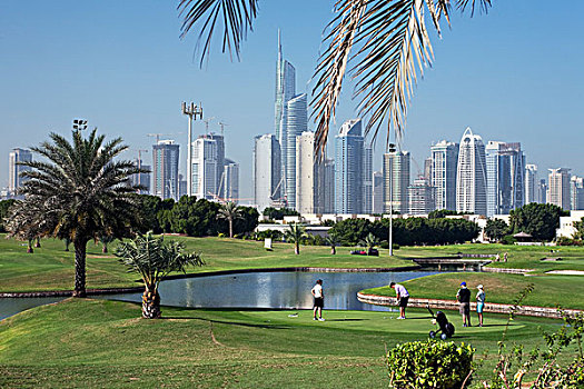高尔夫球杆,地平线,迪拜,码头,区域