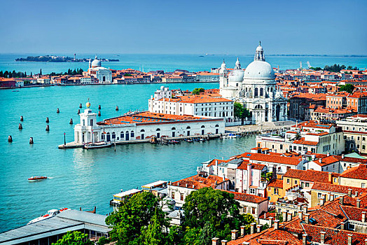 漂亮,风景,大运河,大教堂,圣马利亚,行礼,迟,晚间,兴趣,云,威尼斯,意大利